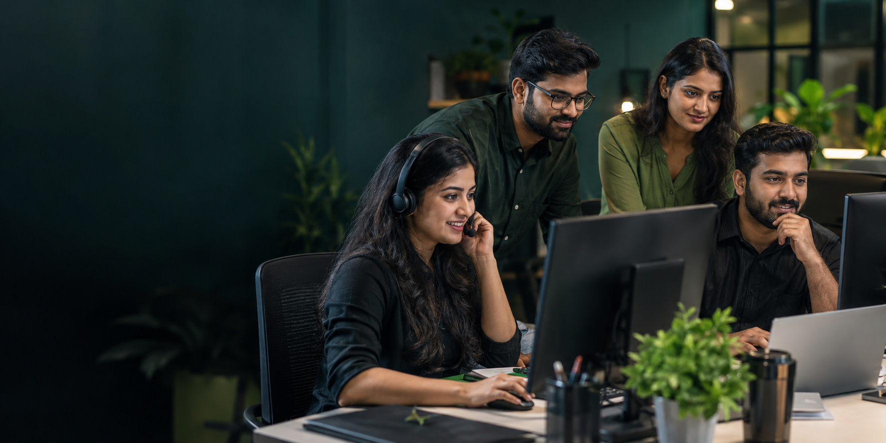 Digital marketing support team working together